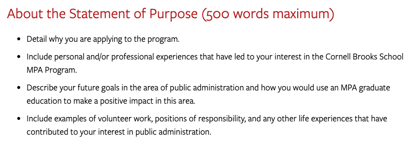 Cornell University Master of Public Administration Supplementary Application Statement of Purpose