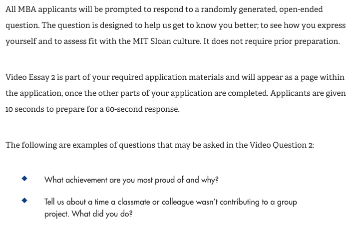 MIT Sloan MBA Supplementary Application Questions