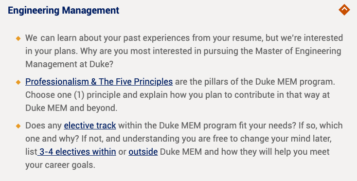 Duke University Master of Engineering Programs Supplementary Application Essays