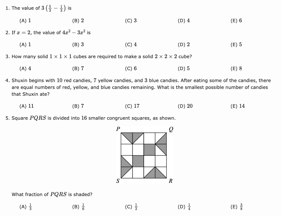 2024 Fermat Contest Exam Question 1 to 5