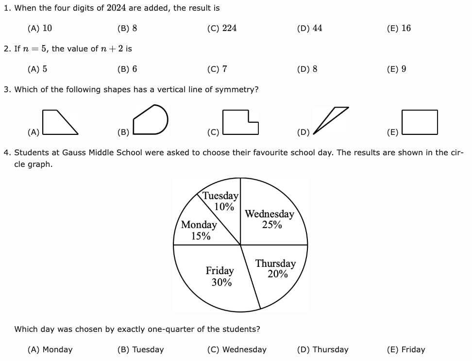 The Gauss Contest 2024 Past Paper