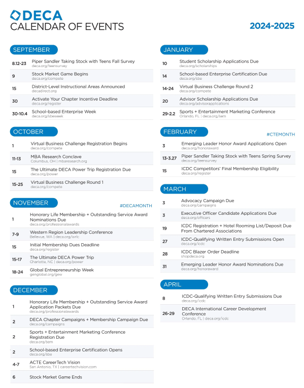 DECA Competitions Calendar