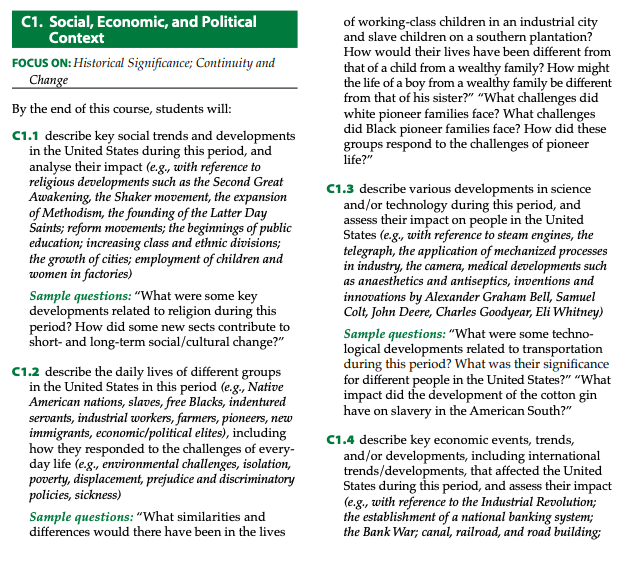 Ontario Curriculum Grade 11 American History (CHA3U) Sample Questions