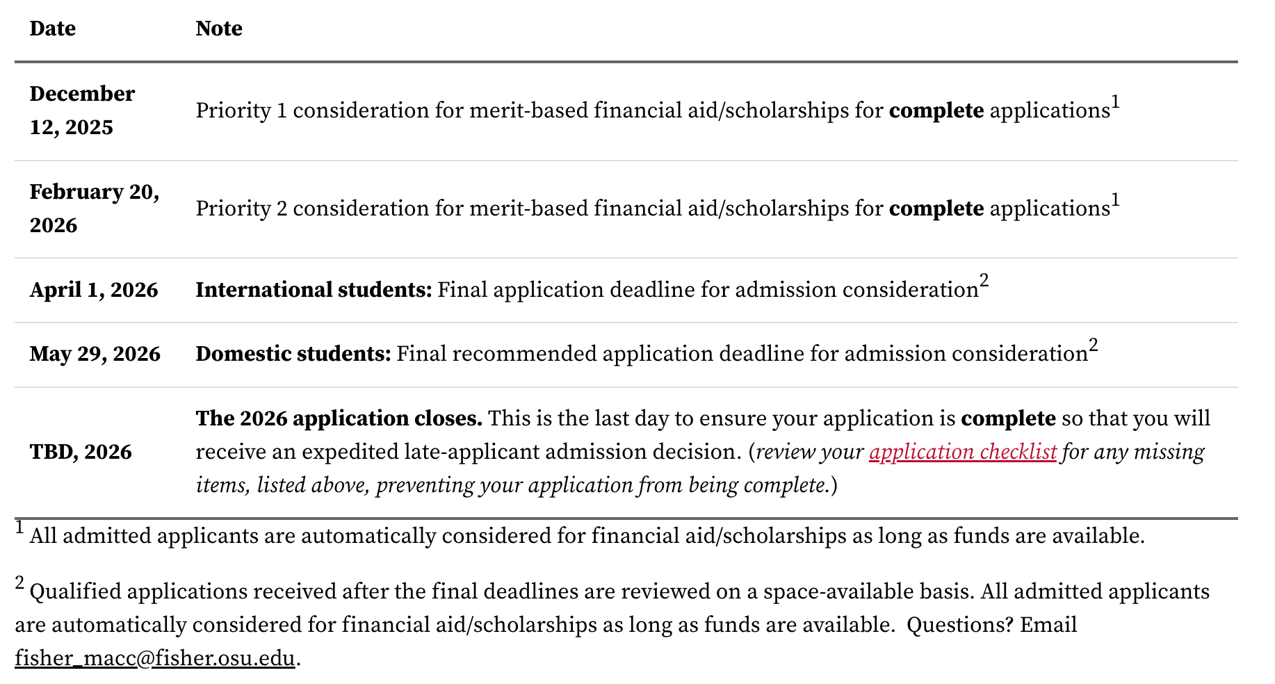 Ohio State University Master of Account Application Deadline